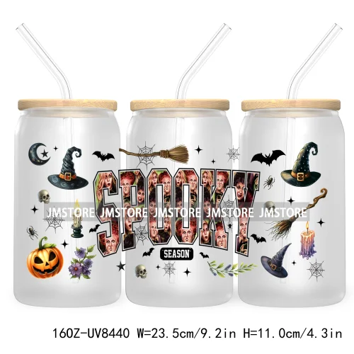 Cartoon Halloween Horror Friends UV DTF Sticker For 16OZ Libbey Glass Cup Can Wrap Transfer Stickers Custom Label DIY Logo Skull