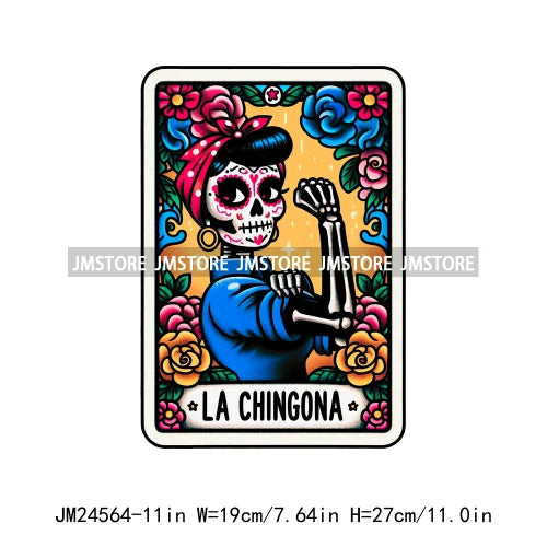 Funny Mexican Evil Eye Chismosa La Chigona Latina Skeleton Tarot Card Logos Iron On DTF Heat Press Transfer Stickers For Clothes