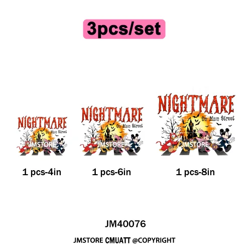 Nightmare on Main Street Pumpkin Spooky Halloween Cartoon Season Iron on DTF Heat Transfers Stickers Ready to Press for Hoodies