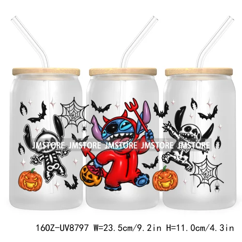 3D Horror Halloween UV DTF Sticker For 16OZ Libbey Glass Cup Can Wrap Transfer Stickers Custom Label DIY Logo Cartoon Blue Koala