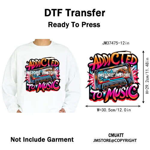 12in Graffiti Hip Hop Music Rap King Lover Video Pro Games Iron on Diy DTF Thermal Transfer Stickers Ready to Press for Clothing
