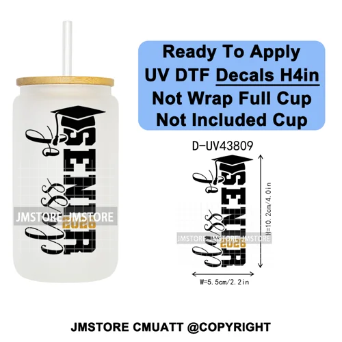 Fresh Class Of 2026 Senior Edition UV DTF Decals Ready To Apply Waterproof Transfer Stickers DIY Craft For 16OZ Libbey Glass Can