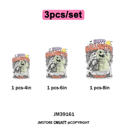 Happy Halloween Cartoon Movie Character Pumpkin Spooky Vibes Iron on DTF Washable Transfers Stickers Ready to Press for Clothing
