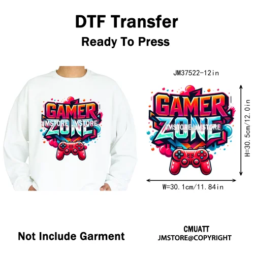 12in Game Zone Time Girl Gamer Squad Hustler Graffiti Game On Over Iron on DTF Transfers Stickers Ready to Press for Hoodies