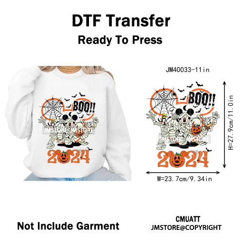 Happy Halloween Nightmare Cartoon Character Pumpkin Skeleton Iron on DTF Washable Transfers Stickers Ready to Press for T-shirts