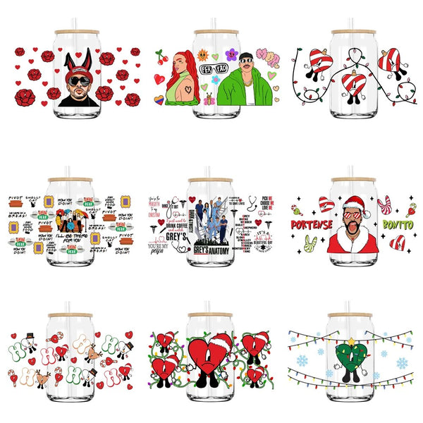 Bad Bunny Christmas 16OZ UV DTF Cup Wrap Transfers Stickers Custom Labels DIY Durable Waterproof Logo For Libbey Glass Can