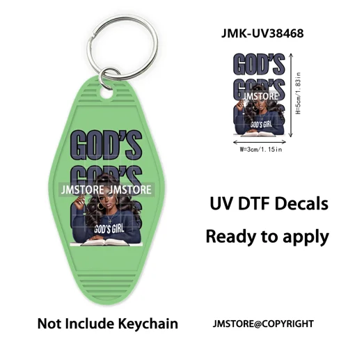 Afro Girls Faith Religious Christian UV DTF Motel Keychain Wraps Ready To Apply Waterproof High Quality Hotel Keychain Decals