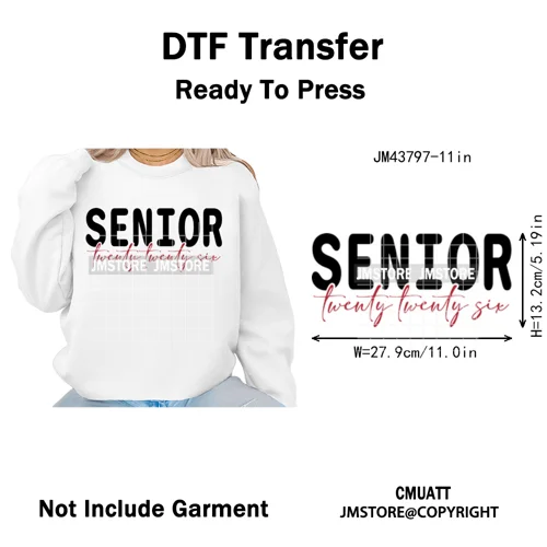 Class of 2026 High School Senior Edition Graduate Season Iron on Washable DTF Heat Transfer Stickers Ready to Press for Clothing