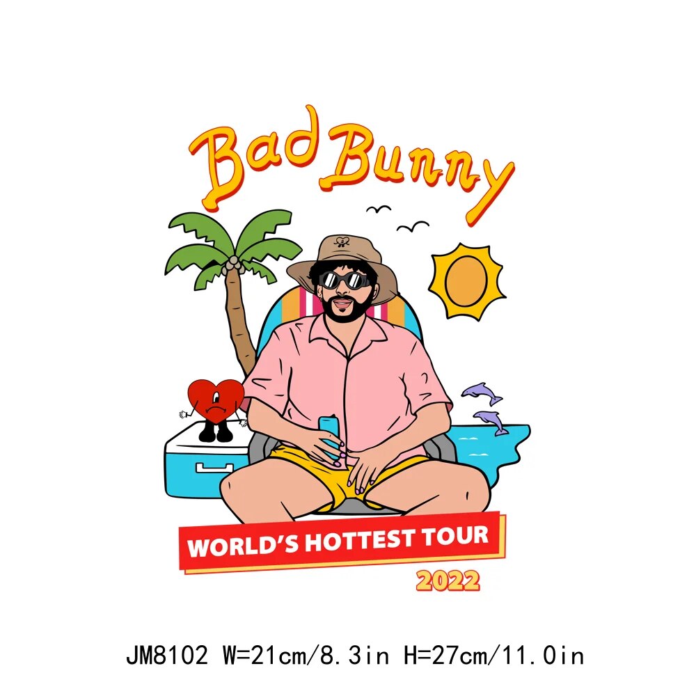 Cool Bad Bunny Un Verano Sweet Dream Clothing Decals Custom Patch Iron On Transfer Printing Sticker For Garment Decoration