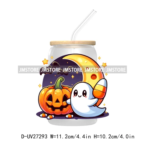 Trick Or Treat Pumpkin Coquette Bow Girly Ghost Halloween UV DTF Transfer Stickers Decals For Libbey Cold Cups Mug Tumbler Label