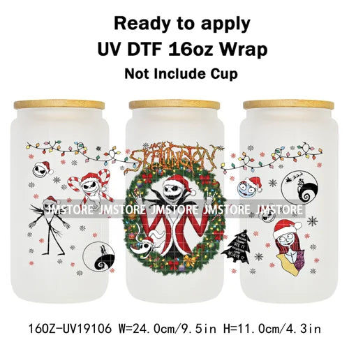 Skeleton Nightmare Before Christmas UV DTF Transfer Sticker Cup Tumbler Wrap For 16OZ Libbey Glass Wraps Bottle Mug DIY Labels