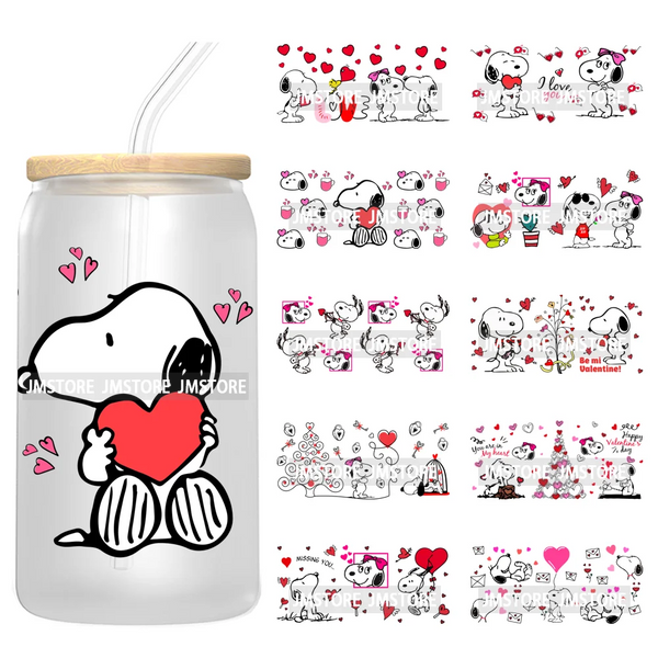 Cartoon Dog Valentine's Day UV DTF Stickers Ready to Transfer Cup Wrap Custom Labels DIY Craft For Libbey Glass Can Mug Tumbler