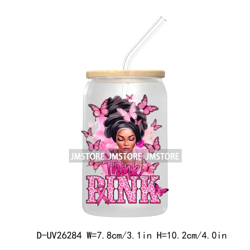 Afro woman Breast Cancer UV DTF Transfer Stickers Decals For Libbey Cold Cups Mugs Tumbler Custom Logo Labels Hope Cancer Nail