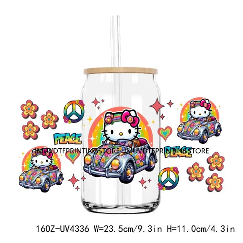 Cute Cartoon Cat Cow 16OZ UV DTF Cup Wrap Transfers Stickers Baseball Girl Custom Label DIY Waterproof Logo For Libbey Glass Can