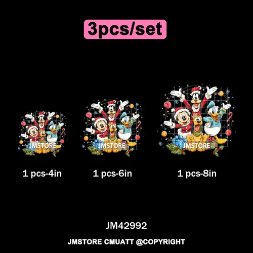 Funny Cartoon Mouse Friends Merry Christmas Movie Character Xmas Season Iron on DTF Transfer Stickers Ready to Press for Hoodies
