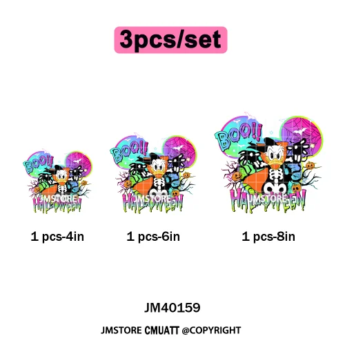 Colorful Cute Cartoon Animal Boo Skeleton Halloween Season Iron on DTF Washable Transfers Stickers Ready to Press for Textile