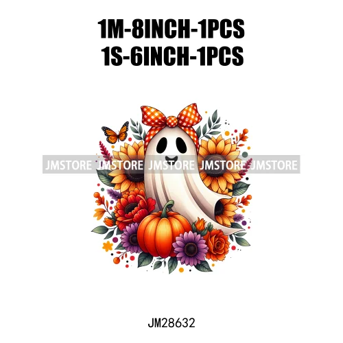 Cute Fall Florals Spooky Ghost Halloween Pumpkins Leaves Autumn  Iron On DTF Transfers Stickers Ready To Press For T-shirts Bags