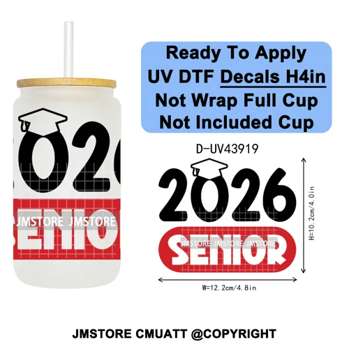 Girly University Graduation 2026 UV DTF Decals Ready To Apply Waterproof Transfer Stickers DIY Crafts For 16OZ Libbey Glass Can