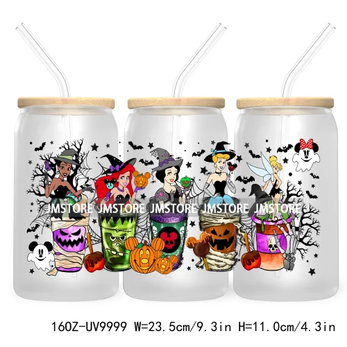 Halloween Coffee Cups UV DTF Sticker For 16OZ Libbey Glass Cup Can Cartoon Princess Wrap Transfer Stickers Custom Labels Logo