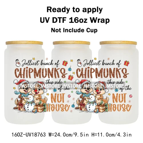 Christmas Crew Cartoon Characters Gingerbread UV DTF Stickers Ready To Apply Cup Wrap Custom Logo DIY Craft For Libbey Can Glass