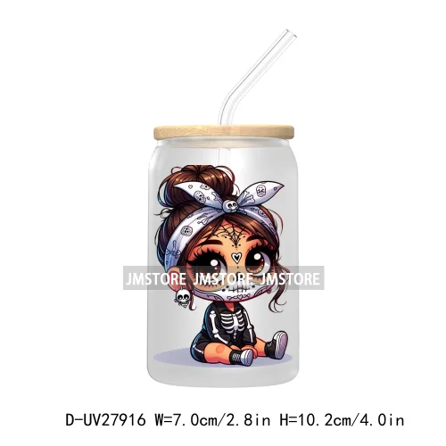 Halloween Skeleton Latina Chibi Baby UV DTF Transfer Stickers Decals For Libbey Cold Cups Mug Tumbler Waterproof Labels Princess