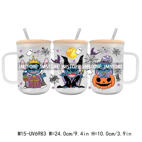 Horror Halloween Cartoon Scary Movie UV DTF Glass Can Wrap For 15OZ Mug Coffee Cup Transfer Sticker DIY Custom Logo Labels Skull