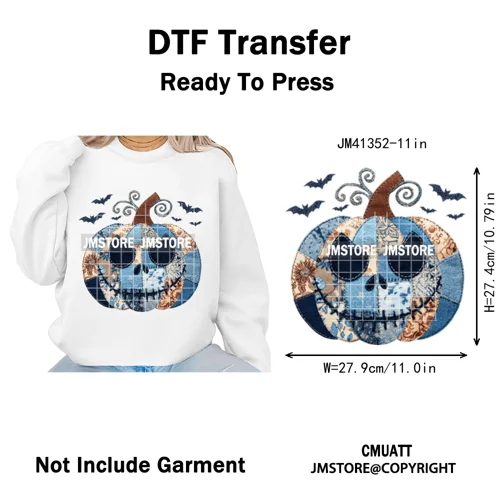 Cartoon Friends Character Faux Glitter Coquette Pumpkin Girly Halloween Iron on DTF Transfer Stickers Heat Press for Hoodies Bag