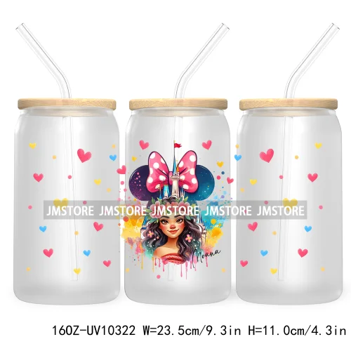 Cartoon Princess Coquette Bow Girly UV DTF Sticker For 16OZ Libbey Glass Cup Can Wrap Transfer Stickers Custom Labels DIY Logo