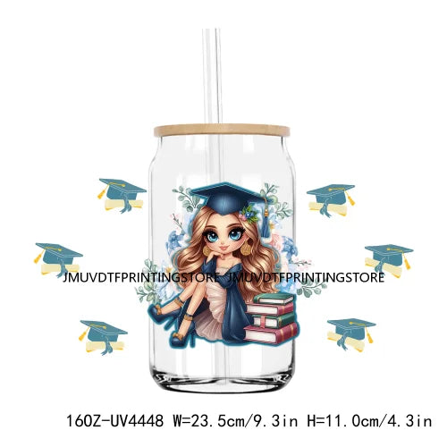 Chicano Graduation 2024 UV DTF Sticker For 16OZ Libbey Glass Cup Can Senior Girls Wrap Transfer Sticker Custom Labels DIY Logo