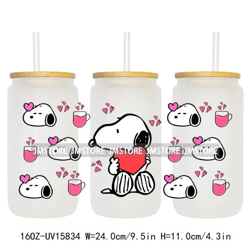 Cartoon Dog Valentine's Day UV DTF Stickers Ready to Transfer Cup Wrap Custom Labels DIY Craft For Libbey Glass Can Mug Tumbler