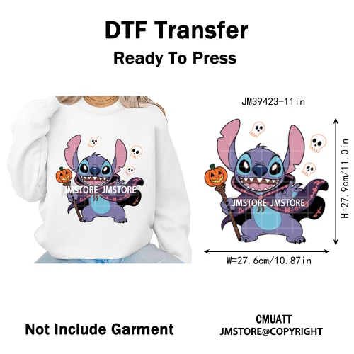 Spooky Vibes Horror Trick Or Treat Cartoon Animal Pumpkin Bats Iron on DTF Washable Transfers Sticker Ready to Press for Hoodies