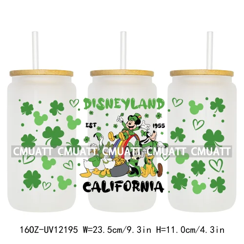 Cartoon St Patricks' Day Lucky Shamrock Animals 16OZ UV DTF Cup Wrap Sticker Custom Label Waterproof Logo For Libbey Glass Can