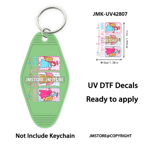 Holly Jolly Christmas Patchwork Santa UV DTF Motel Keychain Decal Ready To Ship Durable Transfer Stickers For Hotel Keychain