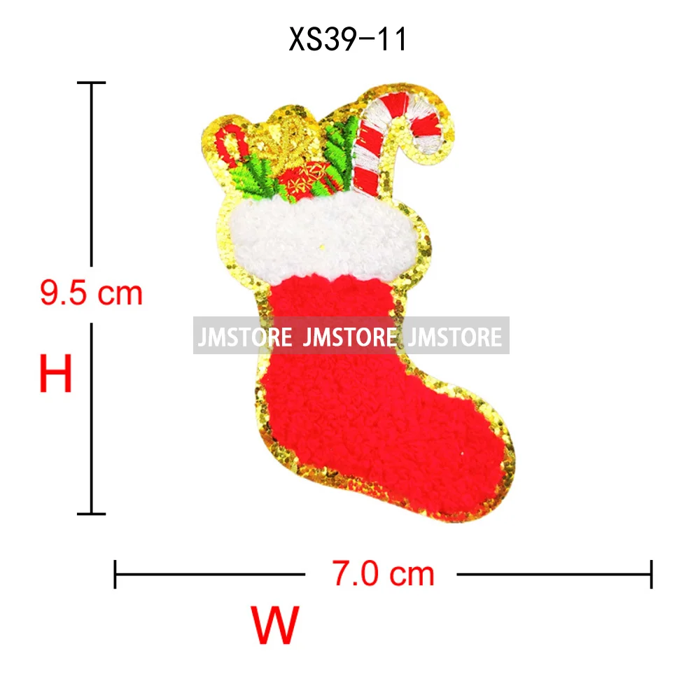 Cute Christmas Icons Jingle Bell Santa Coquette Cozy Season Glitter Applique Iron on Embroidered Chenille Patches for Clothing