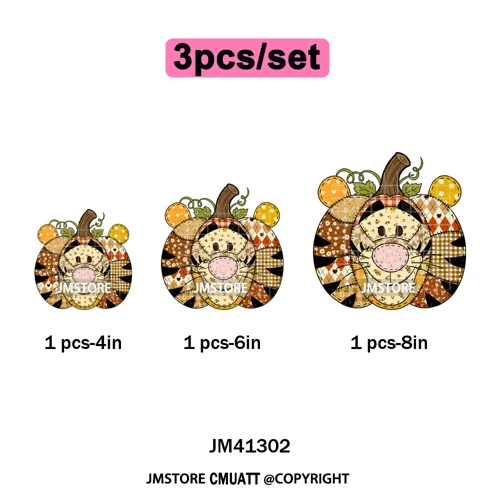 Preppy Floral Cartoon Friends Fall Patchwork Pumpkin Halloween Iron on Washable DTF Transfer Stickers Ready to Press for Clothes