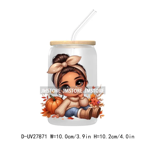 Latina Chibi Autumn Baby Little Girl UV DTF Transfer Stickers Decals For Libbey Cold Cups Mugs Tumbler Fall Vibes Pumpkin Season