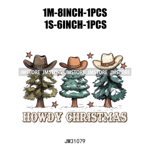 Howdy Country Cowboy Western Merry Christmas Tee Cow Chickens Coquette Iron On DTF Transfers Stickers Ready To Press For Clothes