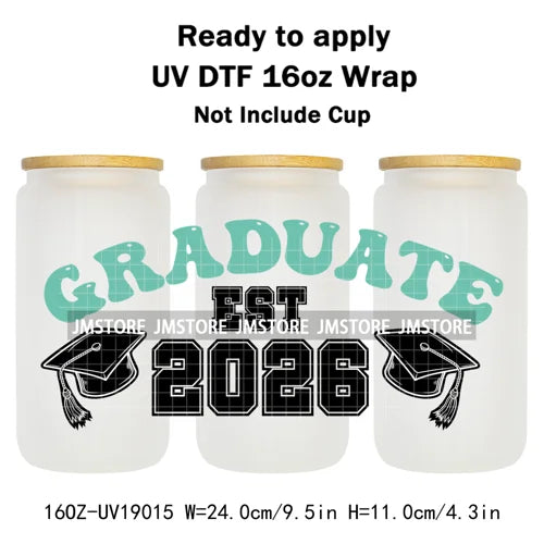 Class Of 2026 Senior Graduation Cap UV DTF Stickers Ready To Apply Cup Wrap Durable Custom Prints DIY Craft For Libbey Can Glass