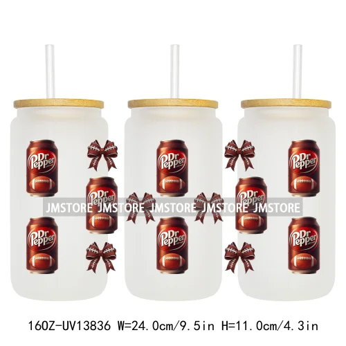 Soft Drink Pink Bow Coquette Strawberry UV DTF Wraps Transfer Sticker Selfadhesive Waterproof  For 16OZ Libbey Glass Can Tumbler
