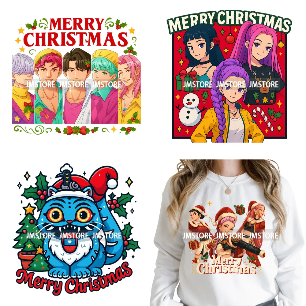 Merry Christmas Kpop Music Band Group Character Xmas Festive Love Iron on DTF Transfers Stickers Ready to Press for Clothes Bags