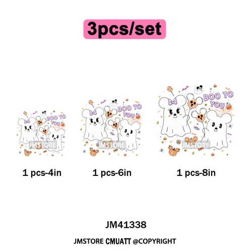 Trick or Treat Down Main Stree Cartoon Coquette Ghost Boo Halloween Iron on DTF Transfers Stickers Ready to Press for T-shirts