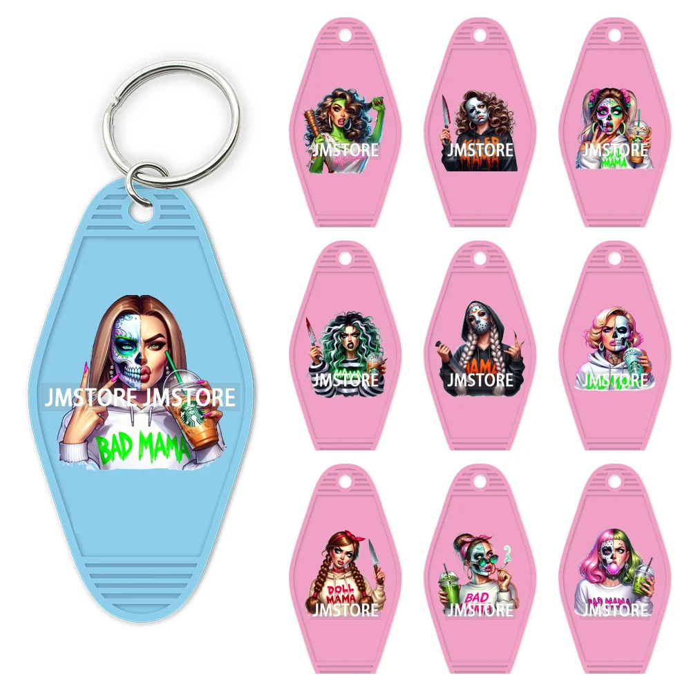 Scary Movie Character Bad Mama Boo Mom UV DTF Motel Keychain Wraps Ready To Apply Waterproof High Quality Hotel Keychain Decals