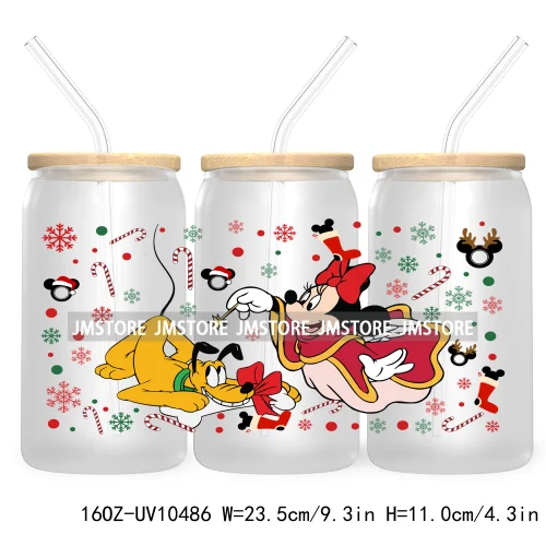 Merry Christmas Mouse UV DTF Sticker For 16OZ Libbey Glass Cup Can Wrap Transfer Stickers Custom Labels Xmas Cartoon Characters