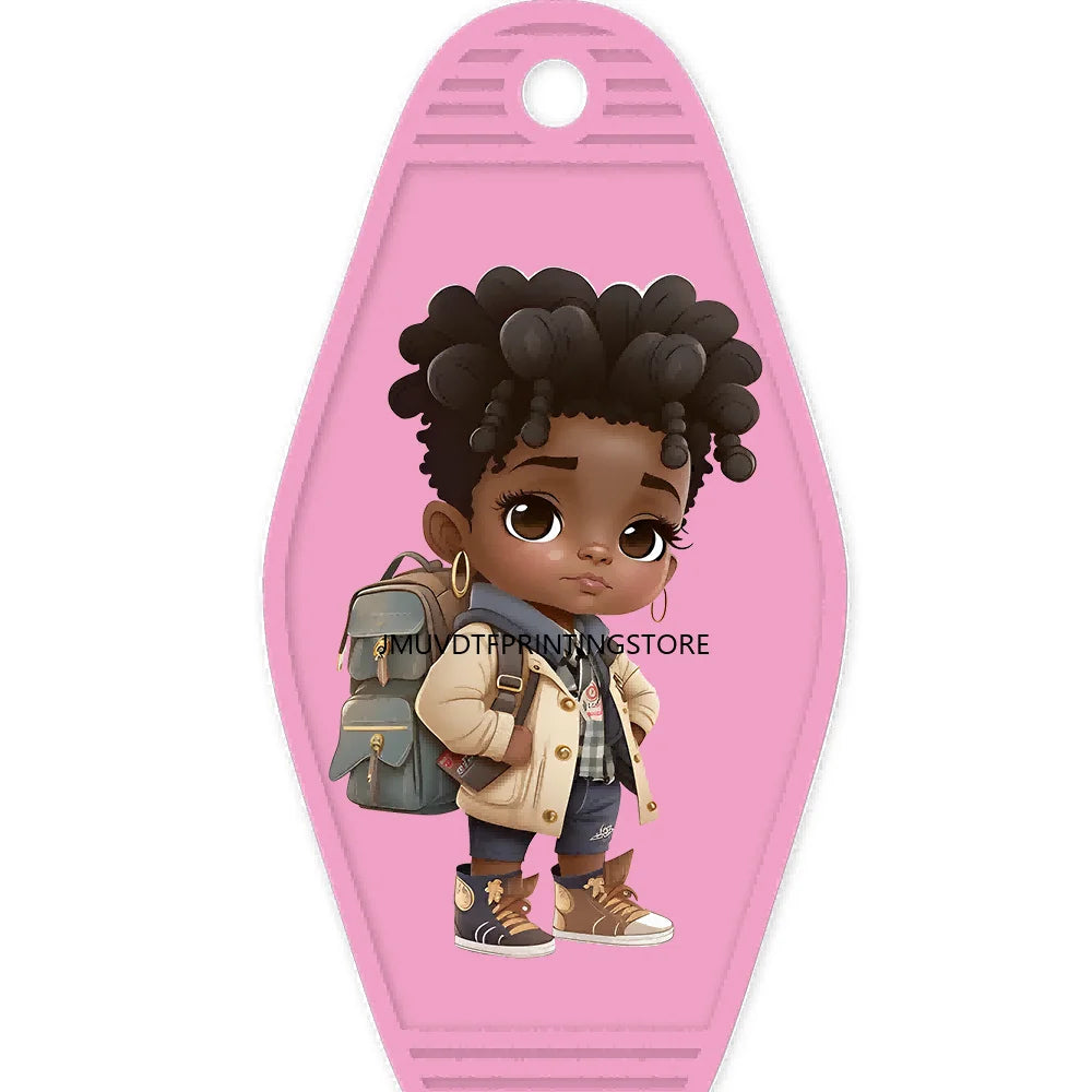 Cool Afro Boy Prince Magic High Quality WaterProof UV DTF Sticker For Motel Hotel Keychain Fashion Black Kids