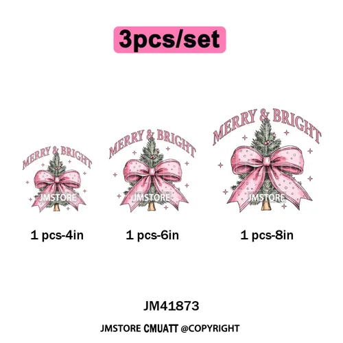Merry and Bright Coquette Patchwork Santa Christmas Holiday Season Iron on DTF Heat Transfer Stickers Ready to Press for Hoodies