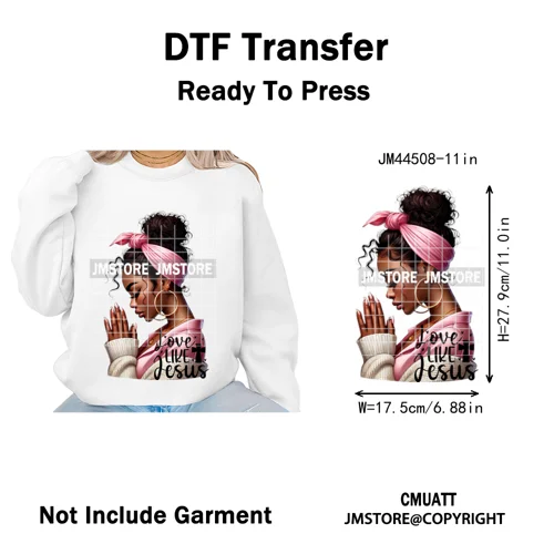 Afro Girls Prayer Jesus Faith Love Magic Christian Women Iron on Washable DTF Heat Transfers Stickers Ready to Press for Clothes