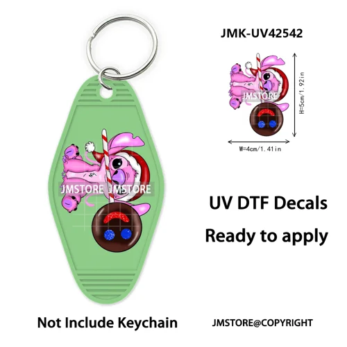 Trendy Christmas Cartoon UV DTF Keychain Wraps Ready To Apply Waterproof High Quality DIY Craft Decals For Hotel Motel Keychain