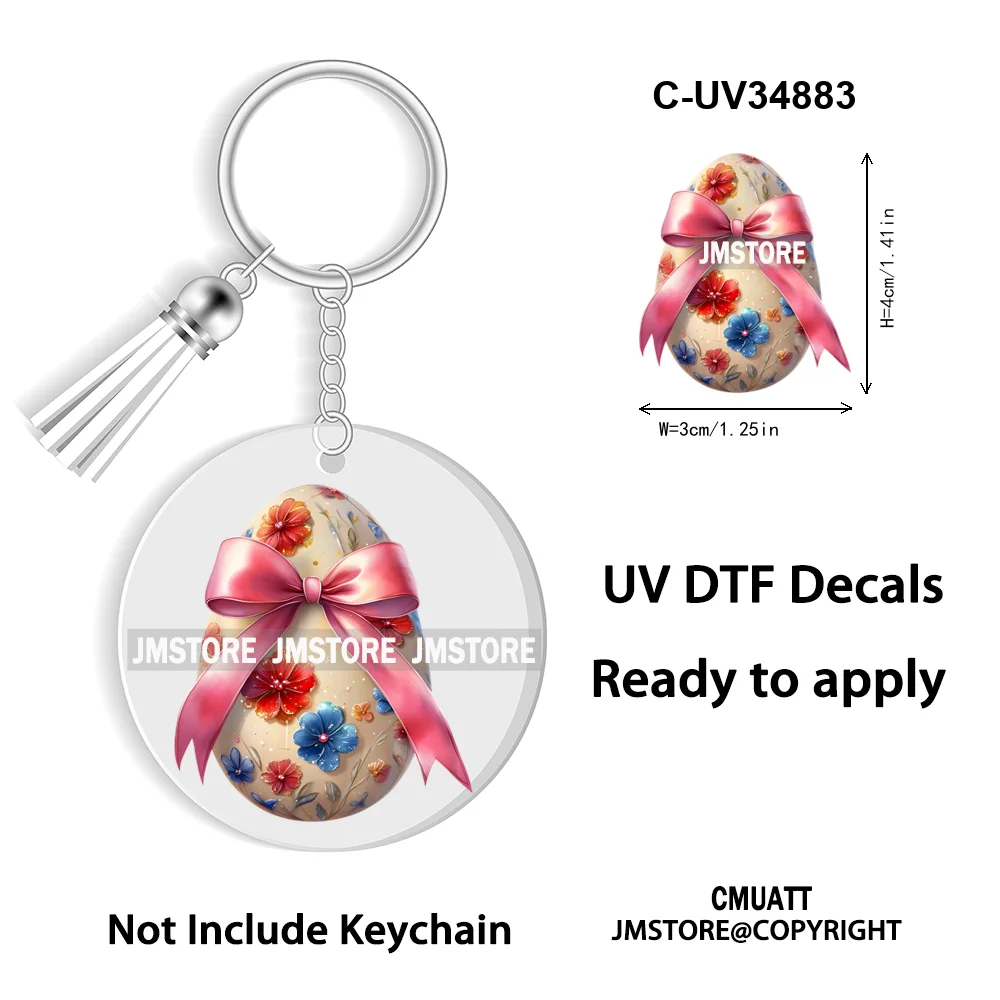 Christian Easter Eggs Bunny Mama Coquette Bow Good Quality WaterProof UV DTF Stickers For Round Circle Acrylic Keychain Keyring