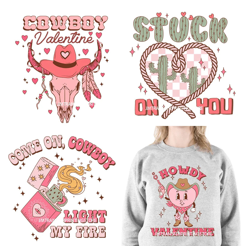 New Western Howdy Valentine's Day Iron On Thermal Designs Logos DTF Pick Up Cowboy Transfer Stickers Ready To Press For T-Shirts