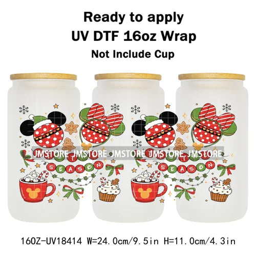 Cartoon Mouse Friends Christmas Gingerbread 16OZ UV DTF Cup Wraps Ready To Apply Durable Transfer Stickers For Libbey Glass Can